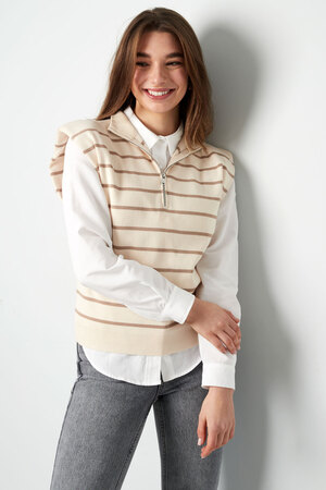 Striped spencer with zipper - beige brown h5 Picture3